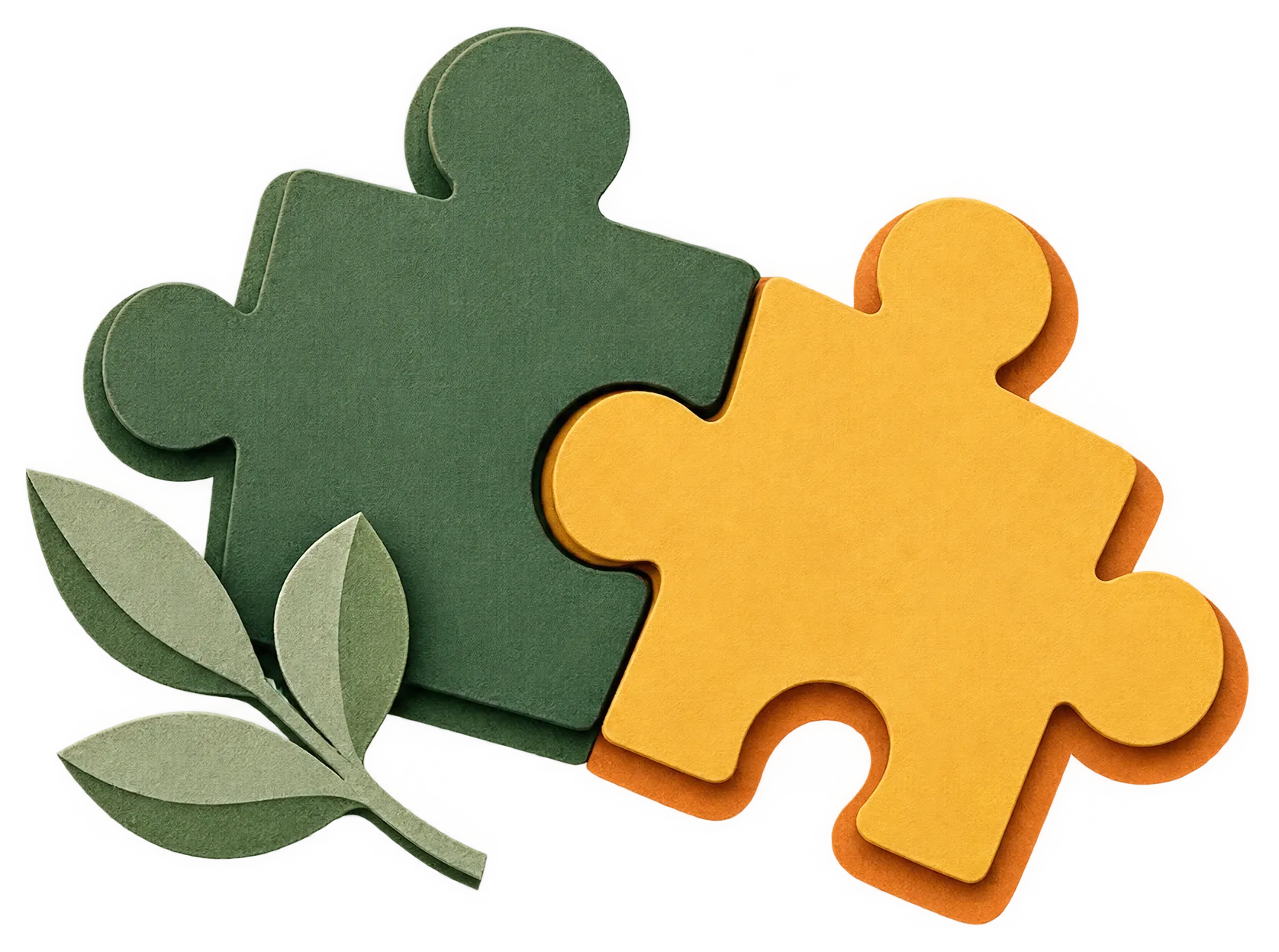 Papercut-illustratie: twee puzzelstukken die in elkaar passen